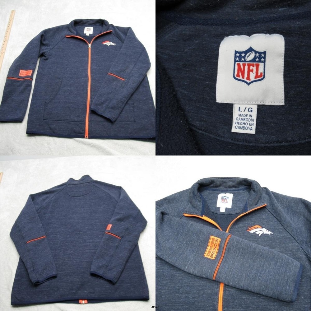 Denver Broncos Jacket Mens Large NFL Blue G-III Pockets Fleece Full Zip Athletic